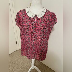 I Heart Ronson Embellished Collar Floral Lightweight Career Party Blouse Sz XL
